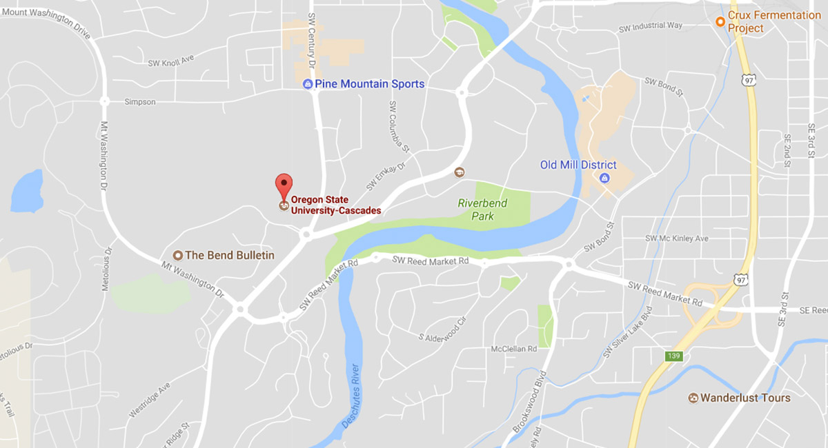 A google map of Oregon State-Cascades campus in Bend.